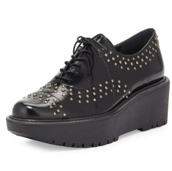 Stuart Weitzman Zealous Studded Platform Loafer Jet Mirror Black. Size 9.5 M - Picture 16 of 16